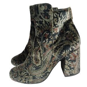BP! LUXE BLACK VELVET W/IRIDESCENT GRAY & BURGUNDY PAISLEY FLORAL BOOTS! SZ 6M